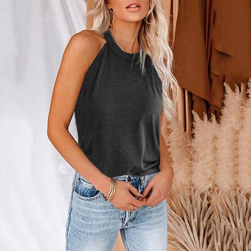 Women's Round Neck Sleeveless Solid Color Casual Racerback Tank Top