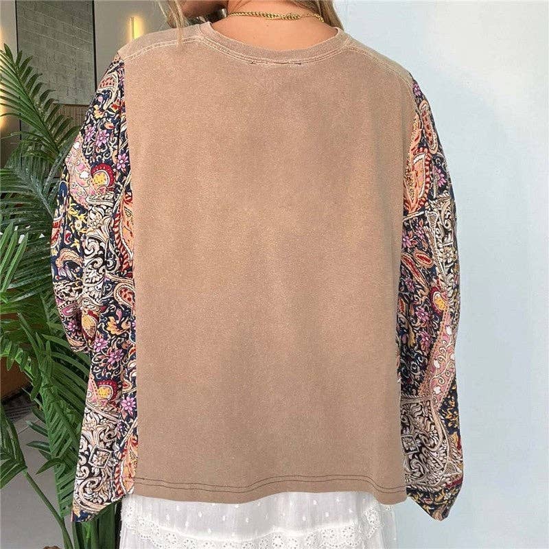 Printed Batwing Sleeve Loose Top: 2 / One_size