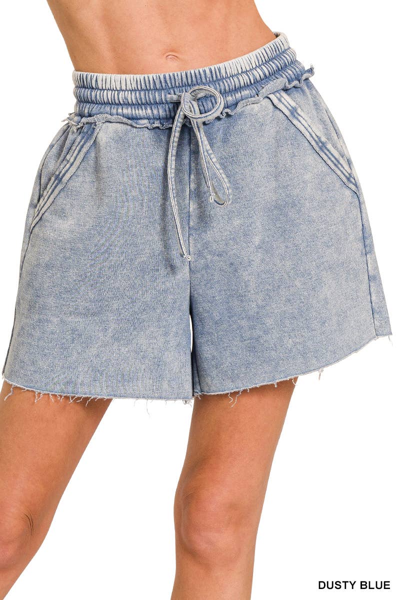 `Fleece Shorts Acid Wash & Solid Zenana: ASH BLUE/ MOCHA