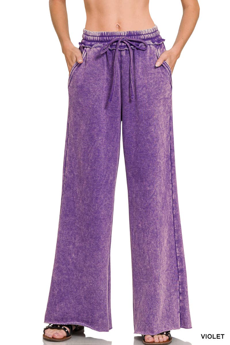 `Washed Sweatpants With Pockets - Zenana: DEEP CAMEL/ ASH MOCHA