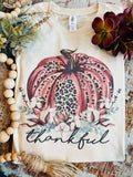Leopard Thankful Pumpkin Cream Seasonal Graphic Tee