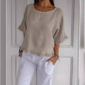 Cotton  Short Sleeve Shirt: Apricot / Green