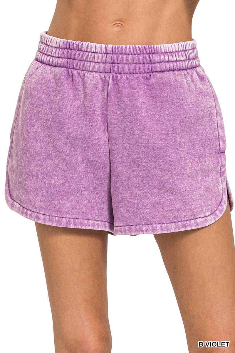 `Fleece Shorts Acid Wash & Solid Zenana: ASH BLUE/ MOCHA