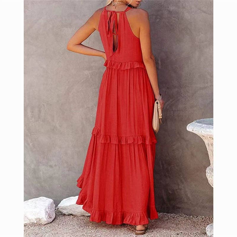 Beach Maxi Dress With Ruffle Hem: Apricot