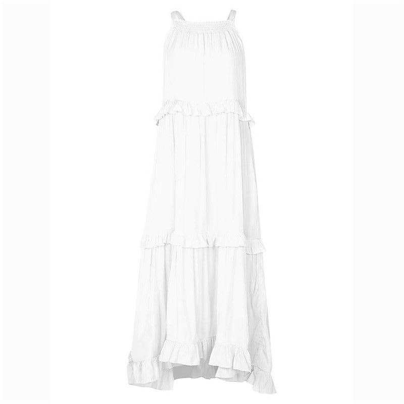 Beach Maxi Dress With Ruffle Hem: Apricot
