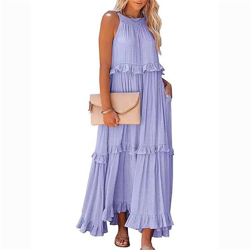 Beach Maxi Dress With Ruffle Hem: Apricot