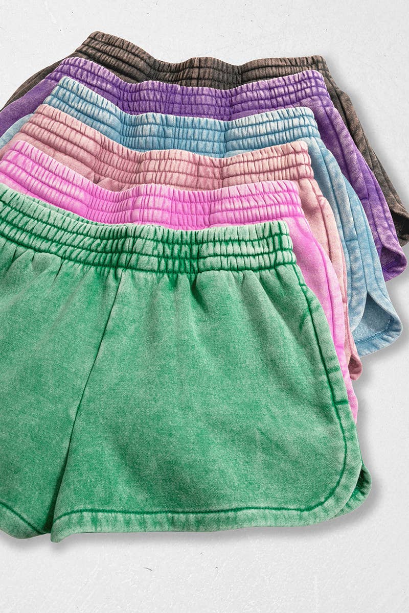 `Fleece Shorts Acid Wash & Solid Zenana: ASH BLUE/ MOCHA