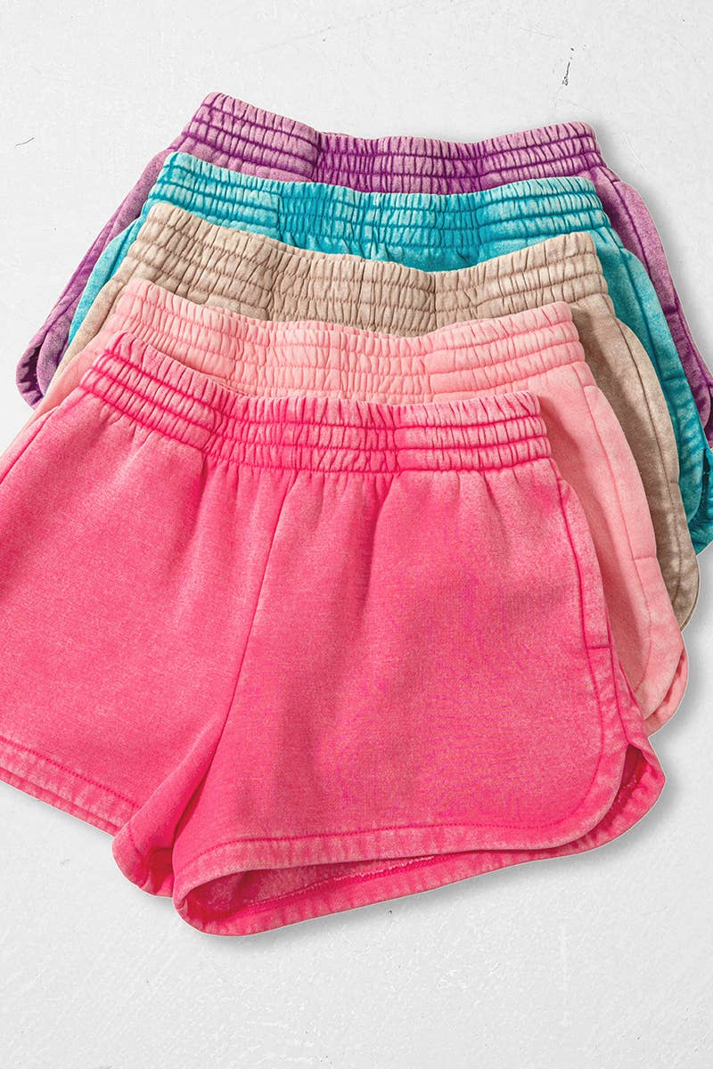 `Fleece Shorts Acid Wash & Solid Zenana: ASH BLUE/ MOCHA