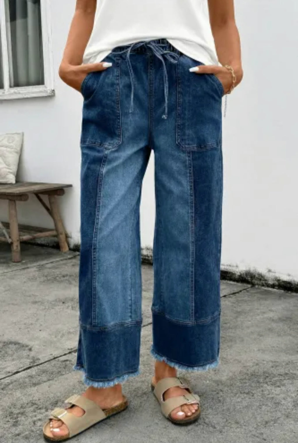 PRUSSIAN DRAWSTRING SEAM DETAIL RAW HEM WIDE LEG
